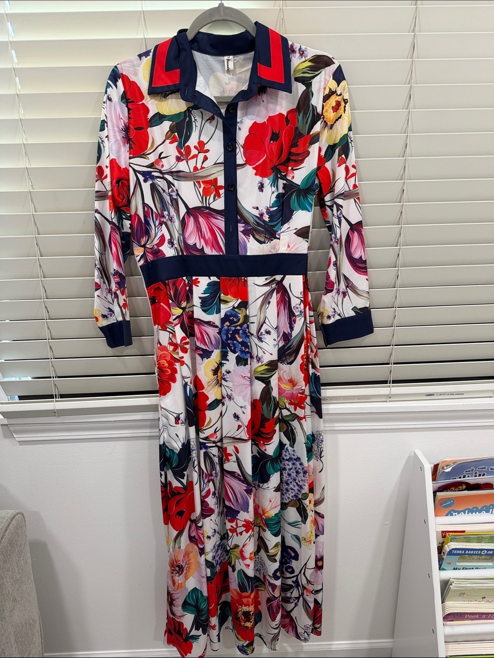 Moving sale!! 🔴 Floral Long Sleeve Maxi Shirt Dress in White and Multicolor